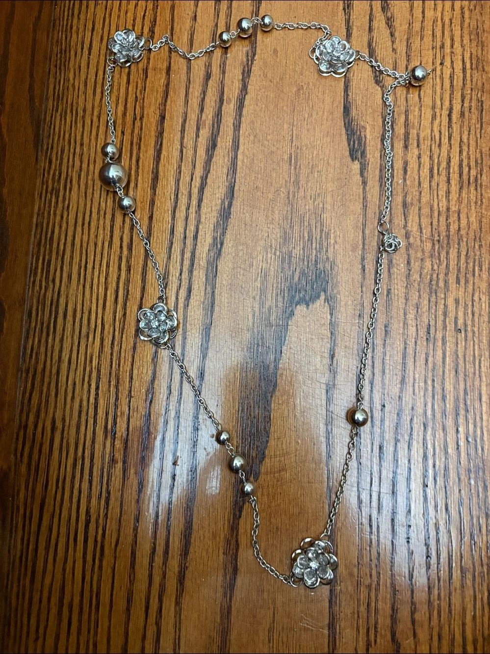 Silver Floral Crystal Station Necklace - Women Jewelry